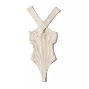 Cross Halter Knitting Bodysuits - Fashionsarah.com