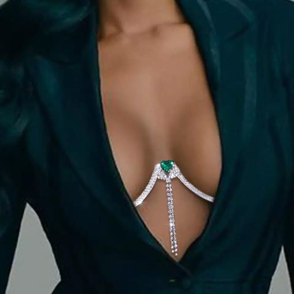 Fashionsarah.com Luxury Green Heart Crystal Lingerie