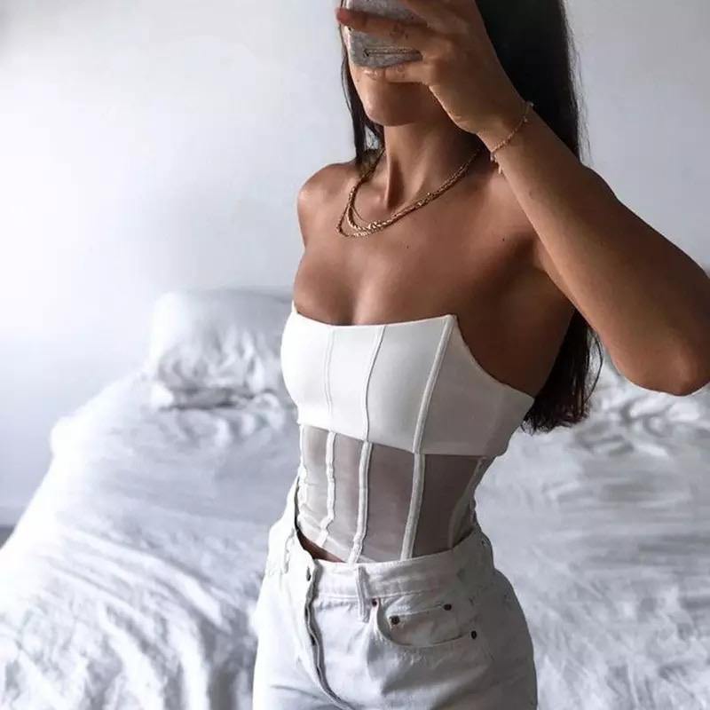 Women Strapless Mesh Corset Top | Fashionsarah.com