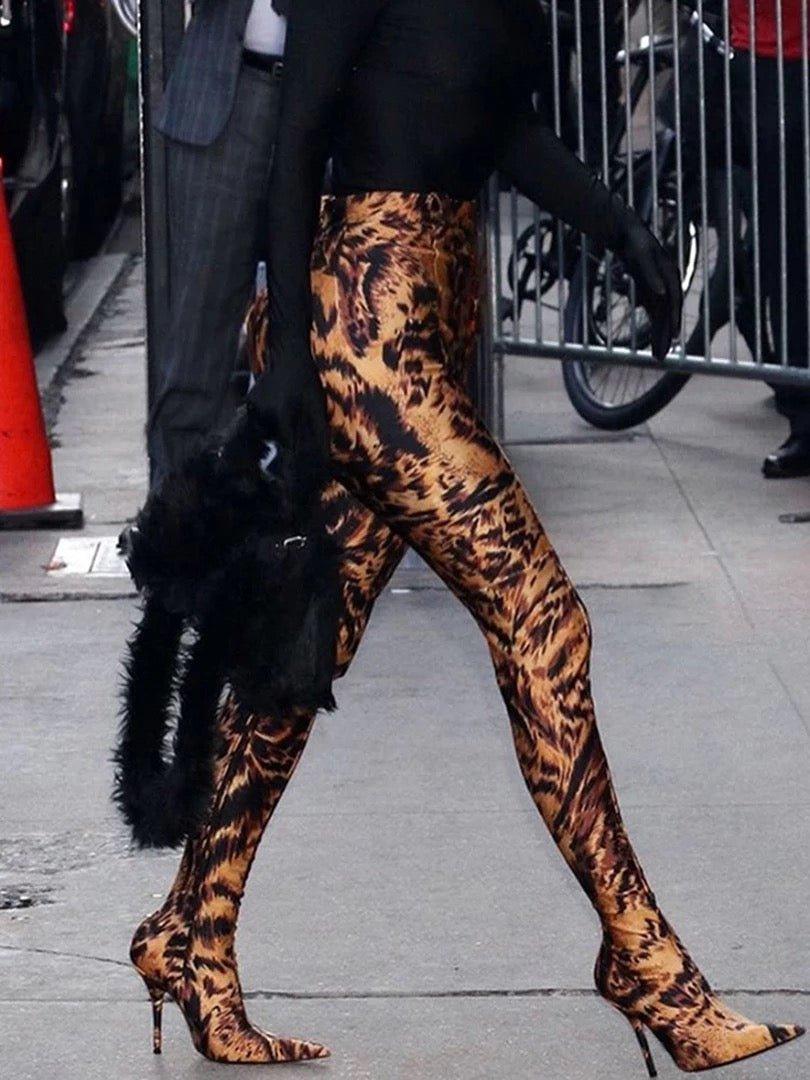 Women Leopard Slight Stretch Pants | Fashionsarah.com