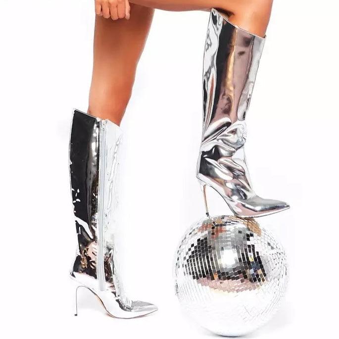 Metallic Leather Stiletto Boots | Fashionsarah.com