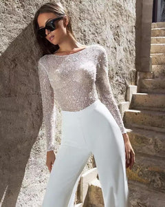 White Sequins Jumpsuits - Fashionsarah.com