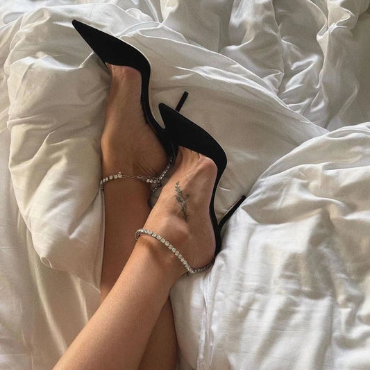 Luxurious V Cut Strap Rhinestone Heels | Fashionsarah.com