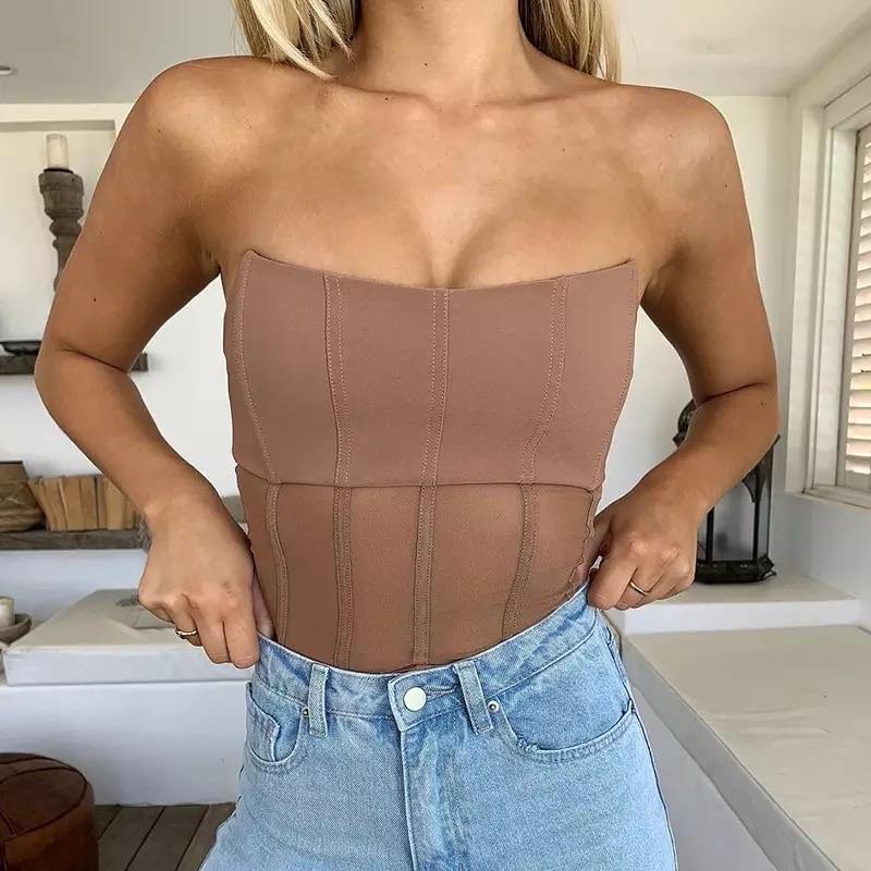 Women Strapless Mesh Corset Top | Fashionsarah.com