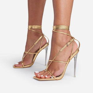 Square Toe Perspex Heels - Fashionsarah.com