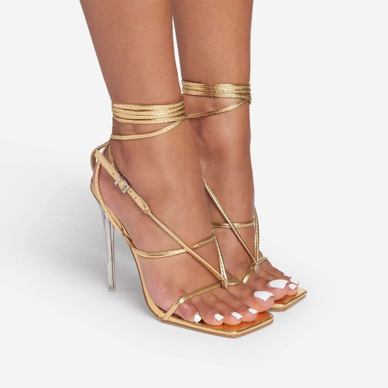 Fashionsarah.com Lace Up Perspex Heels