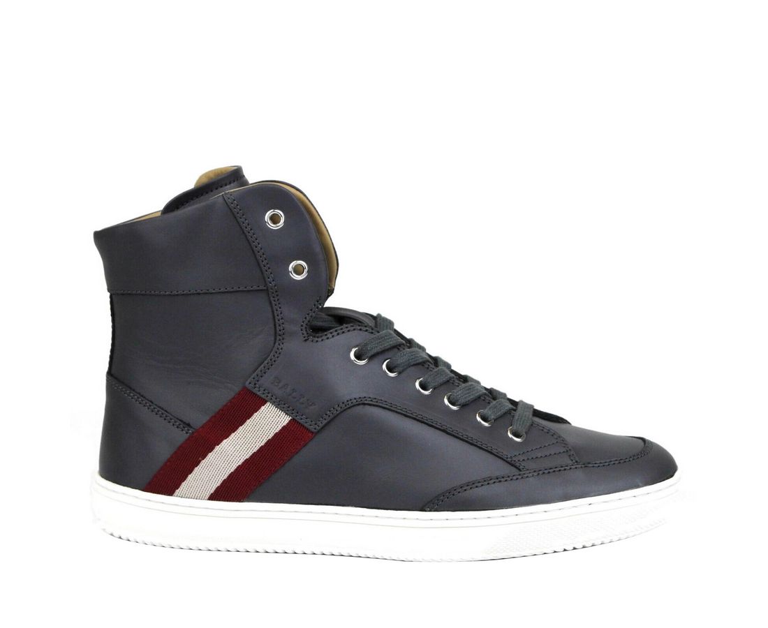 Bally Dark Grey Calf Leather Hi Top Men Sneakers | Fashionsarah.com