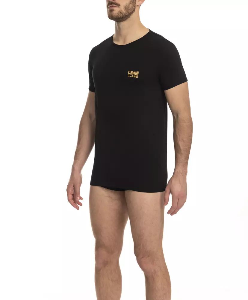 Cavalli Class Black Cotton T-Shirt | Fashionsarah.com