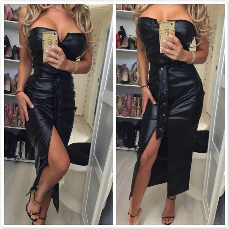 Fashionsarah.com Tube Slit Coated Dress