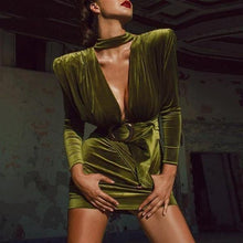 Load image into Gallery viewer, Deep V Velvet Dress - Fashionsarah.com