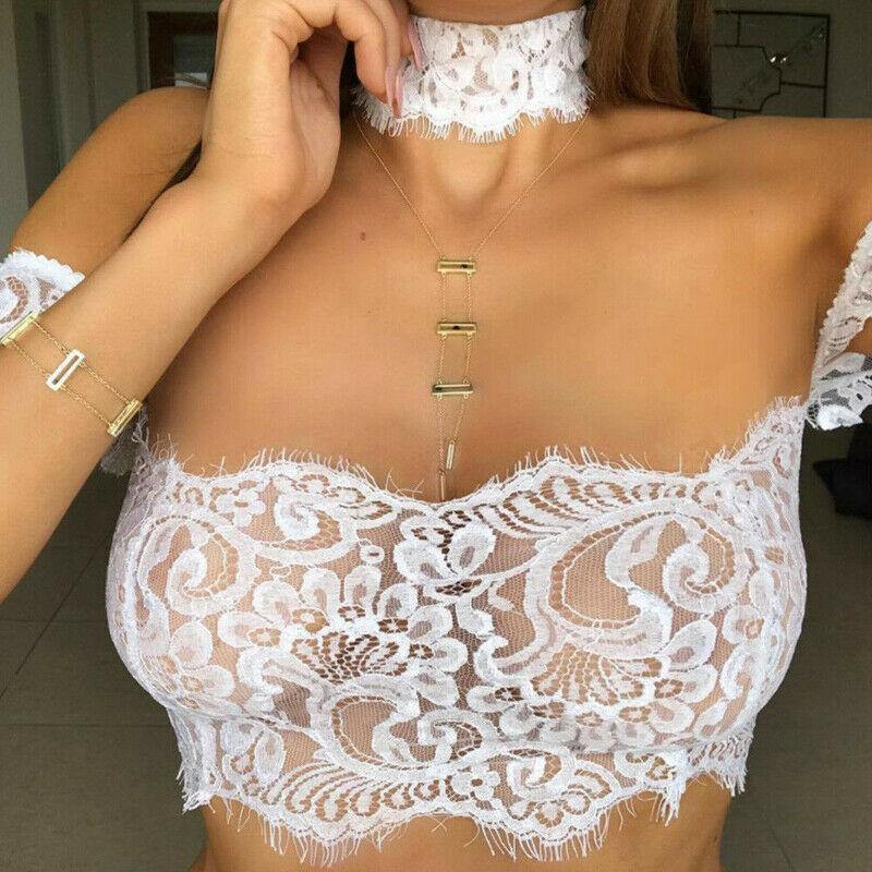 Fashionsarah.com Lace Bra Crop Top (Necklace is included)