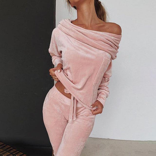 Fashionsarah.com Off shoulder Velvet Tracksuits