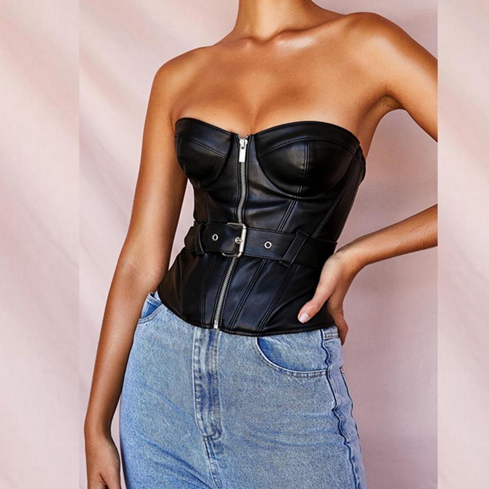 Women Strapless Leather Top | Fashionsarah.com