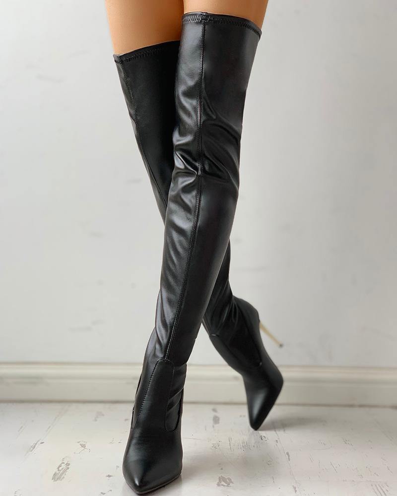 Fashionsarah.com Zipper Knee-High Stiletto Boots