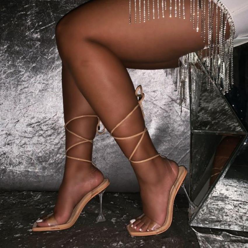 Square Toe Lace-Up Heels | Fashionsarah.com