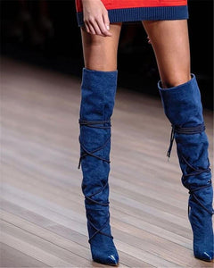 Denim Cowboy Boots - Fashionsarah.com