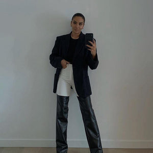 High Waist Leather Jeans - Fashionsarah.com
