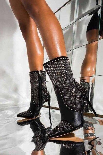 Fashionsarah.com Rock Crystal Ankle Boots