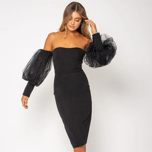 Off Shoulder Black Dress - Fashionsarah.com