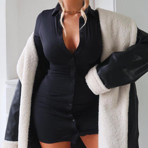 Ruched Black Shirt Dress - Fashionsarah.com