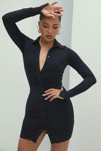 Load image into Gallery viewer, Ruched Black Shirt Dress - Fashionsarah.com