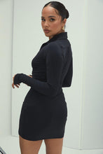 Load image into Gallery viewer, Ruched Black Shirt Dress - Fashionsarah.com