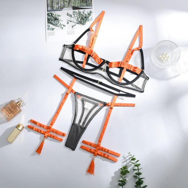 Orange Different Lingerie Set 3Pcs | Fashionsarah.com