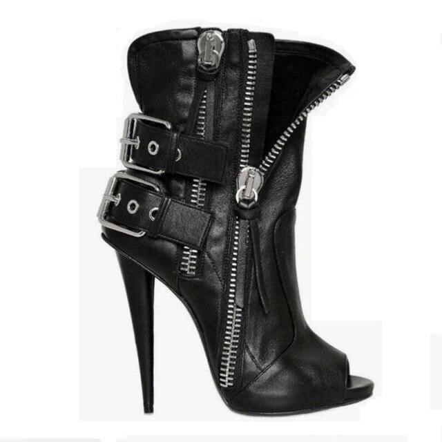 Fashionsarah.com Buckle Zipper Fashion Boots