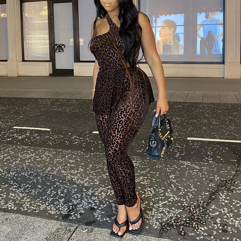 One Shoulder Leopard Jumpsuits | Fashionsarah.com