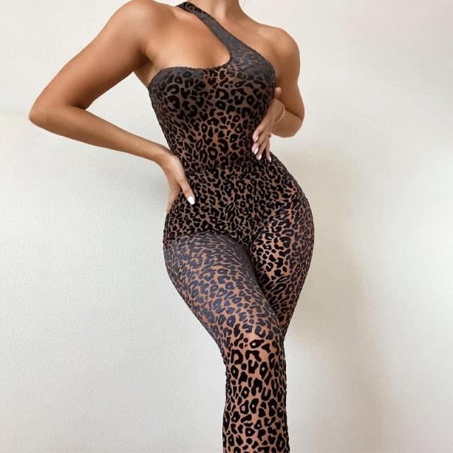 One Shoulder Leopard Jumpsuits | Fashionsarah.com