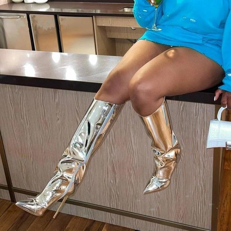 Metallic Leather Stiletto Boots | Fashionsarah.com