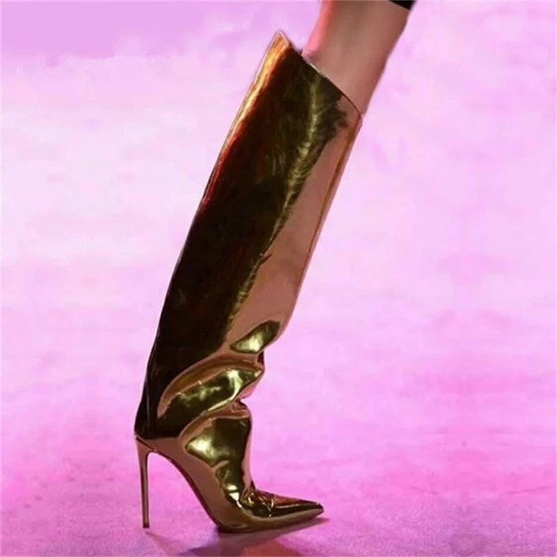 Metallic Leather Stiletto Boots | Fashionsarah.com