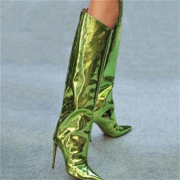 Metallic Leather Stiletto Boots | Fashionsarah.com