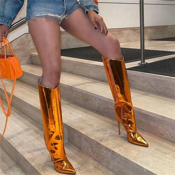 Metallic Leather Stiletto Boots | Fashionsarah.com