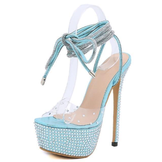 Rhinestone Strap Cross High Heel | Fashionsarah.com