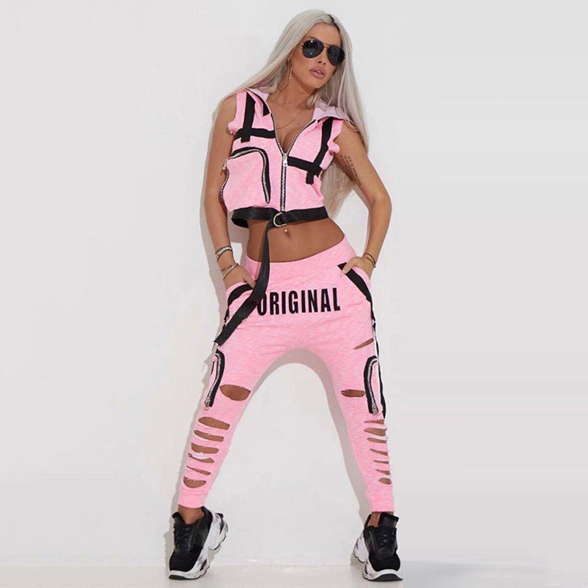 Pink Vest & Hole Pants Suits | Fashionsarah.com