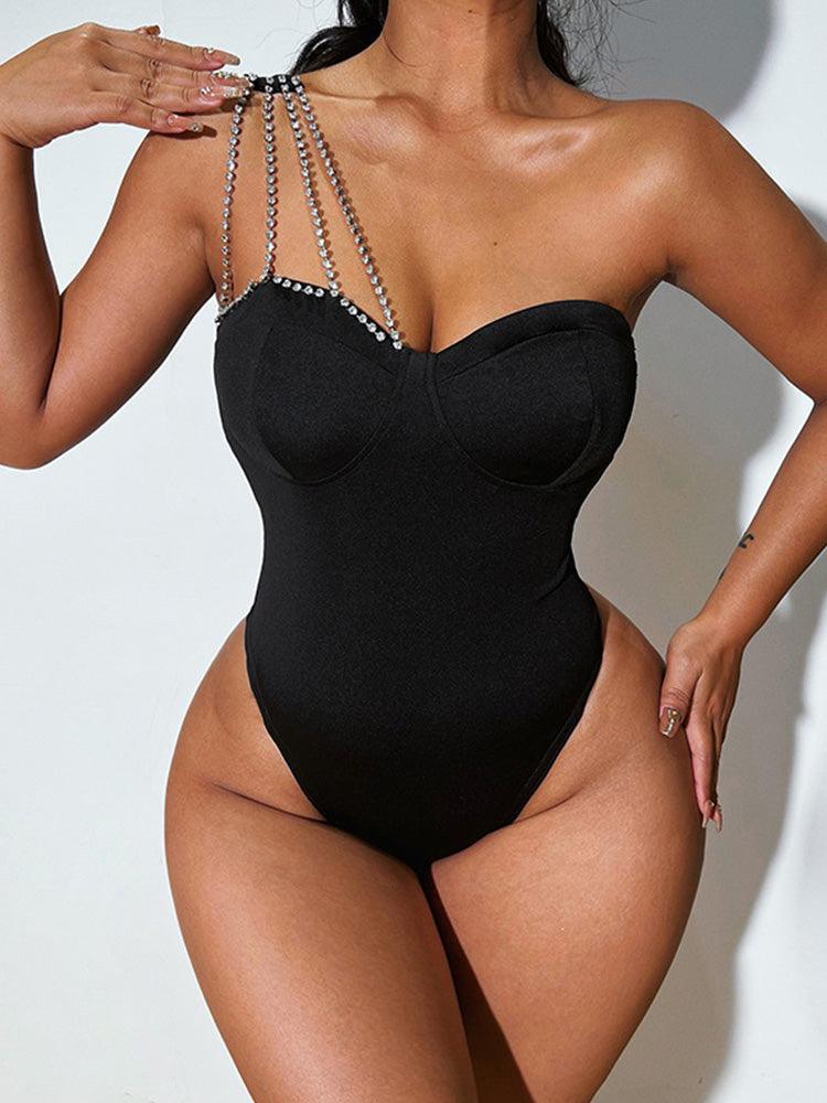 Rhinestone Chain Strap Bodysuit | Fashionsarah.com