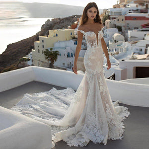 Off Shoulder Lace Wedding Dress - Fashionsarah.com