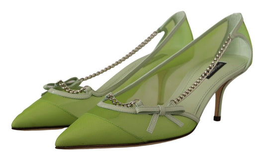 Dolce & Gabbana Green Mesh Leather Chains Heels Pumps Shoes | Fashionsarah.com