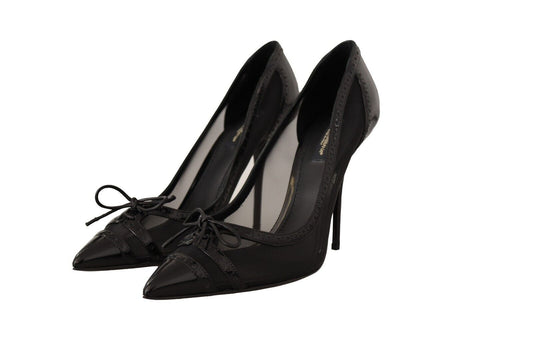 Dolce & Gabbana Black Mesh Leather Pointed Heels Pumps Shoes | Fashionsarah.com