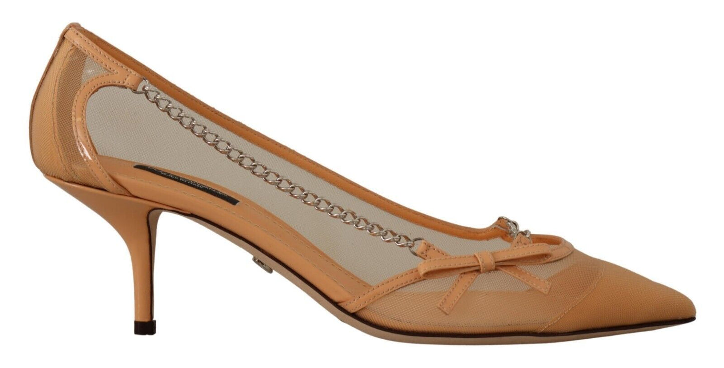 Dolce & Gabbana Peach Mesh Leather Chains Heels Pumps Shoes | Fashionsarah.com
