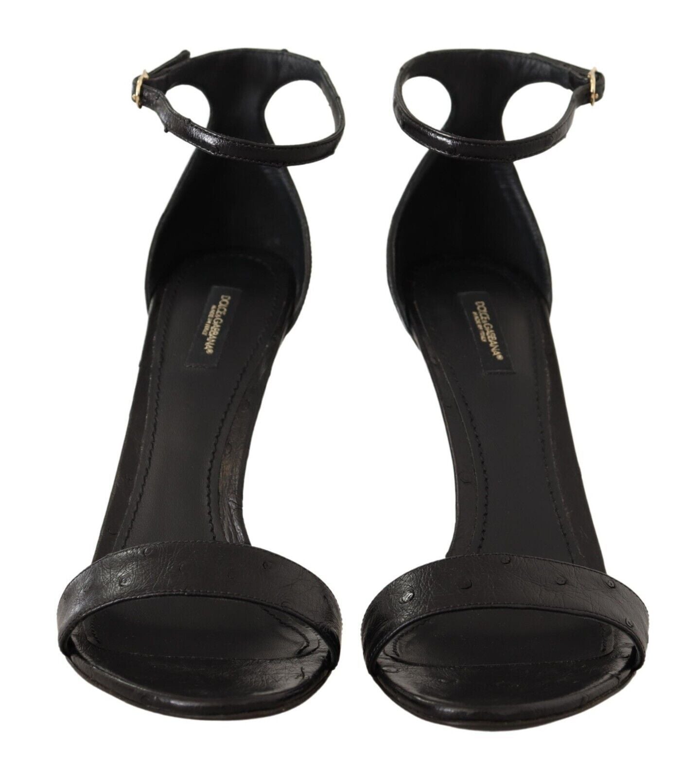 Fashionsarah.com Fashionsarah.com Dolce & Gabbana Black Ostrich Ankle Strap Heels Sandals Shoes