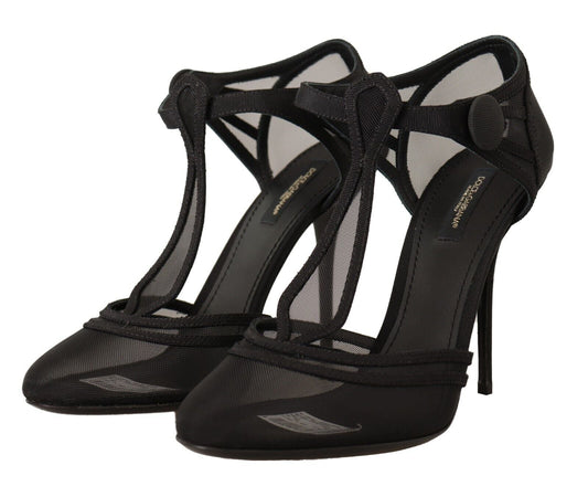 Dolce & Gabbana Black Mesh T-strap Stiletto Heels Pumps Shoes | Fashionsarah.com