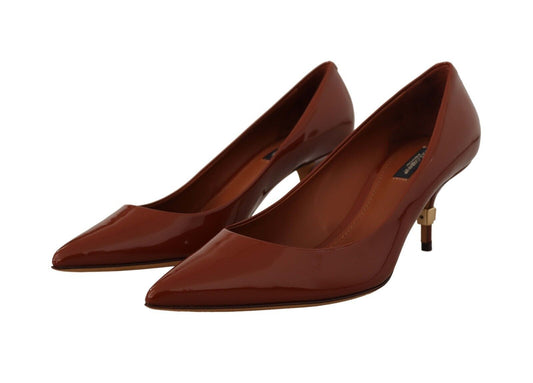 Dolce & Gabbana Brown Kitten Heels Pumps Patent Leather Shoes | Fashionsarah.com