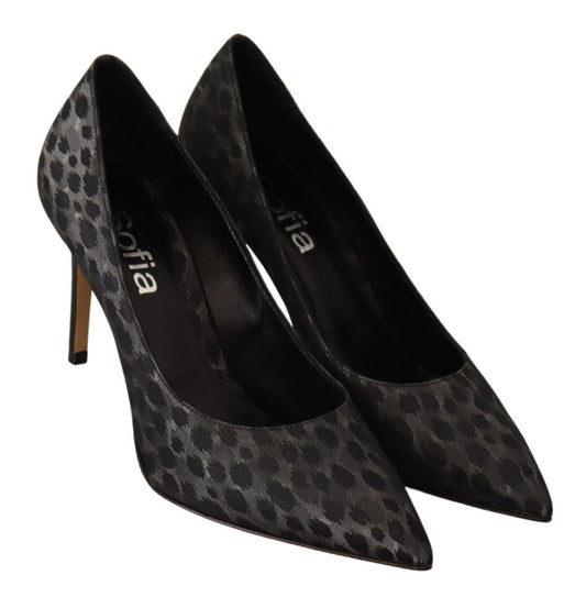 Sofia Black Leopard Leather Stiletto High Heels Pumps Shoes | Fashionsarah.com