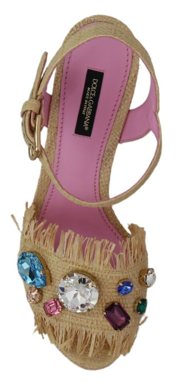 Fashionsarah.com Fashionsarah.com Dolce & Gabbana Beige Rhinestones Wedge Heel Sandals Shoes