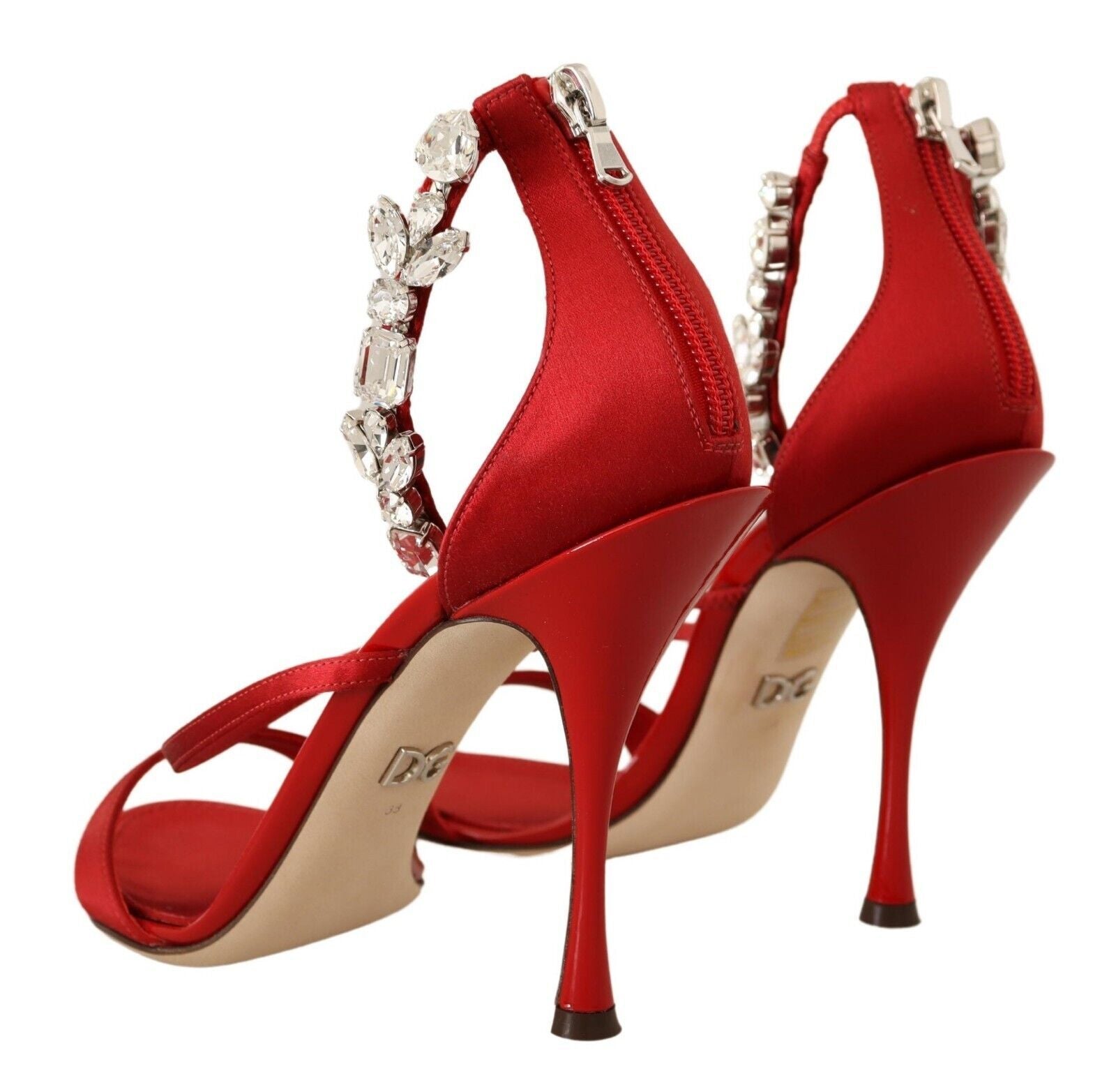 Fashionsarah.com Fashionsarah.com Dolce & Gabbana Red Satin Crystals Sandals Keira Heels Shoes