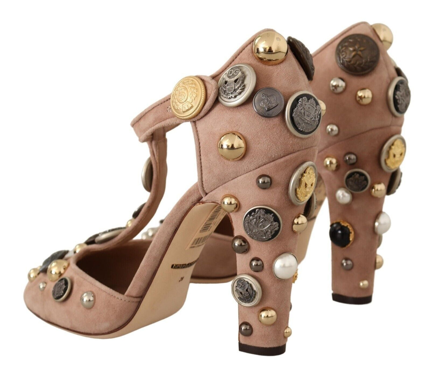Dolce & Gabbana Pink Suede Embellished T-strap Pumps Shoes | Fashionsarah.com