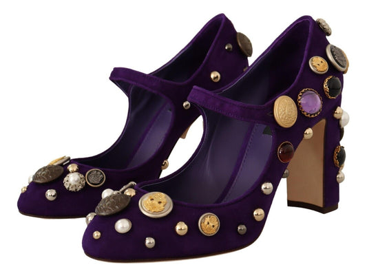 Dolce & Gabbana Purple Suede Embellished Pump Mary Jane Shoes | Fashionsarah.com
