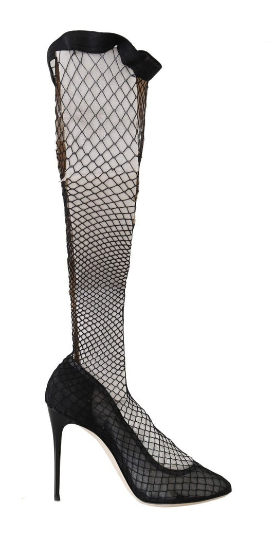 Dolce & Gabbana Black Netted Sock Heels Pumps Shoes | Fashionsarah.com